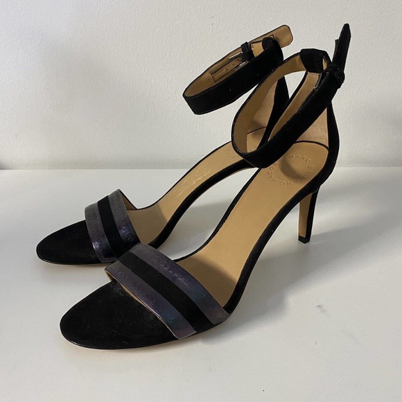 Marc Jacobs Sandal Open Toe Ankle Strap Slim Heel Black Purple Iridescen… - Picture 6 of 9